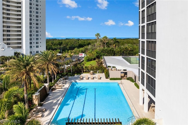 view of pool featuring a patio