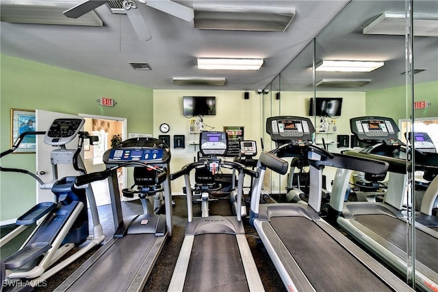 gym with ceiling fan