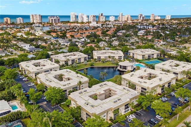 aerial view with a water view