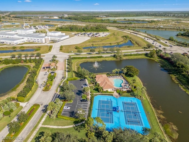 bird's eye view featuring a water view