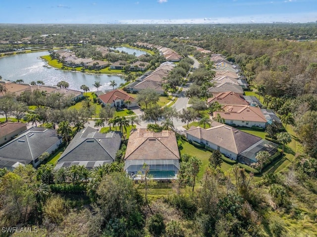 drone / aerial view featuring a water view