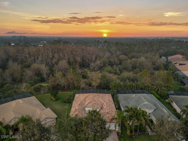 view of aerial view at dusk