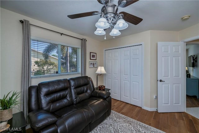 living room with ceiling fan