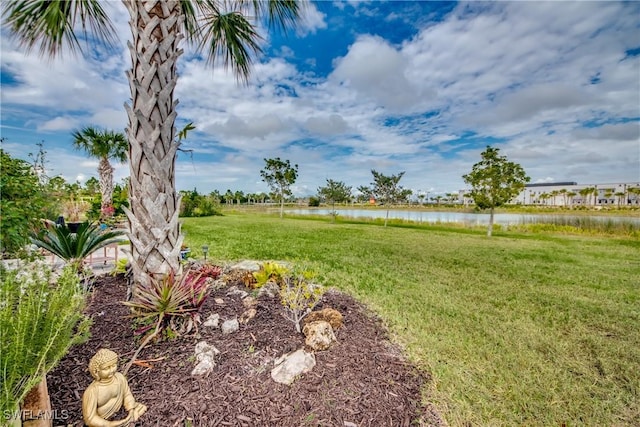 view of yard with a water view