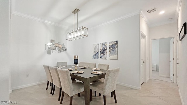 tiled dining space with ornamental molding