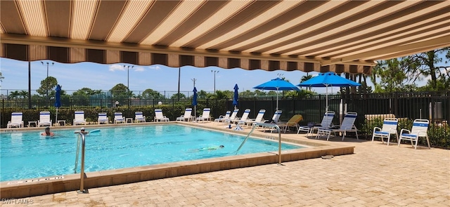 view of swimming pool featuring a patio area