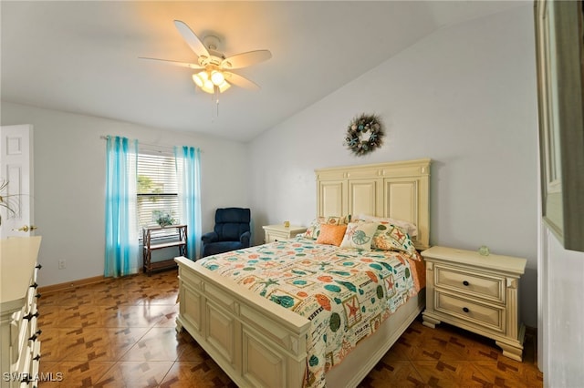 bedroom with vaulted ceiling and ceiling fan