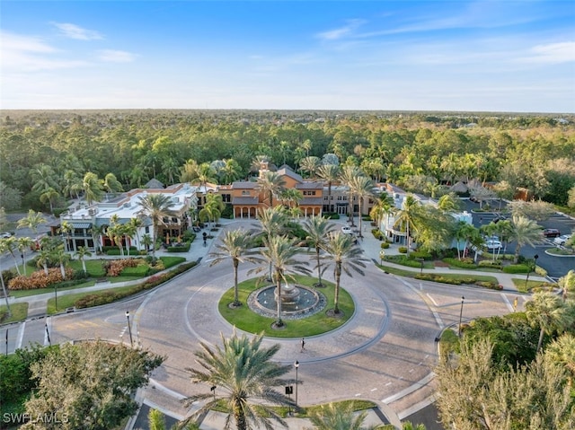 bird's eye view featuring a view of trees