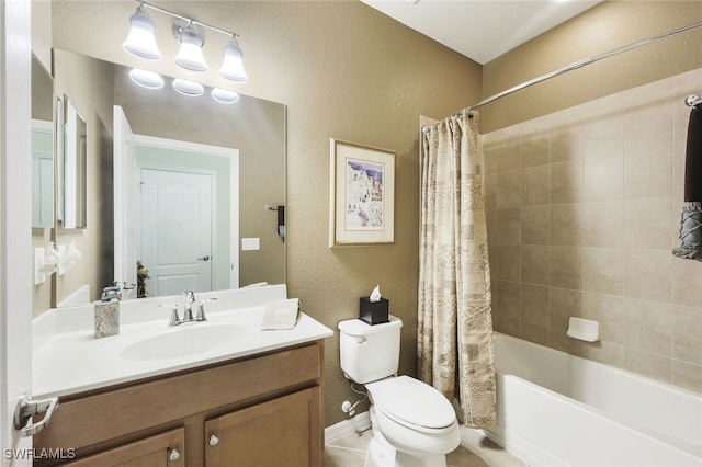 full bathroom with vanity, toilet, and shower / tub combo