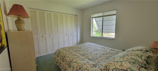 carpeted bedroom featuring a closet