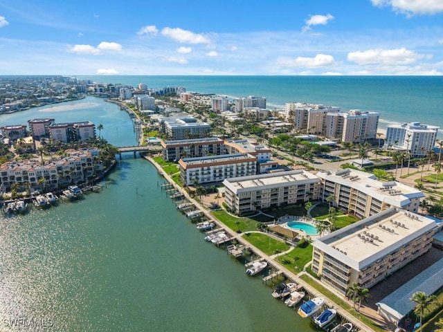 bird's eye view featuring a water view