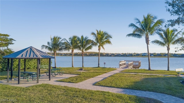 water view with a gazebo