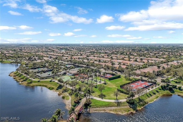 drone / aerial view featuring a water view