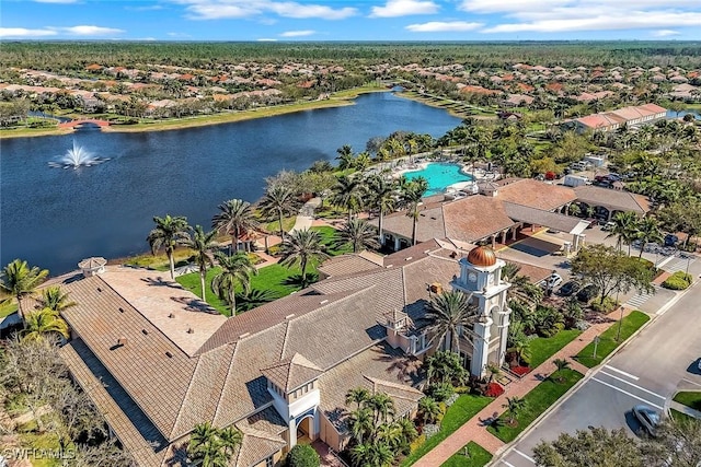 aerial view with a water view