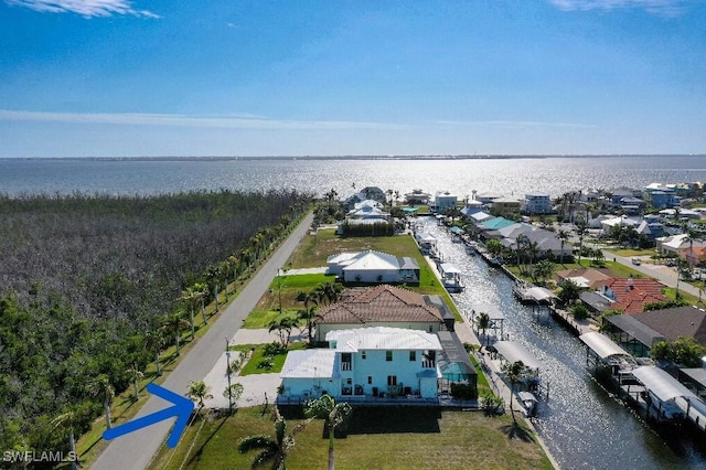 aerial view with a water view