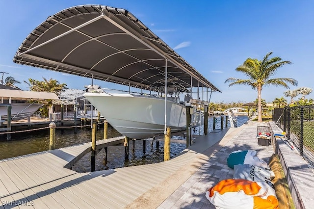 dock area with a water view