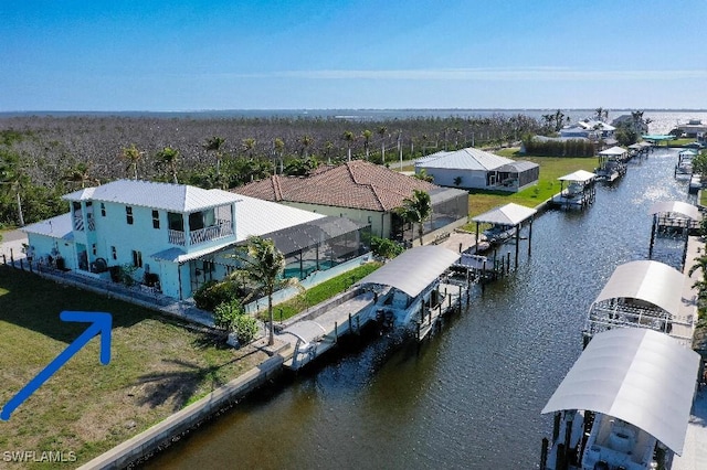 aerial view with a water view