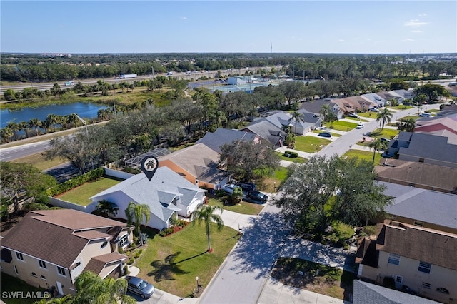 aerial view featuring a water view