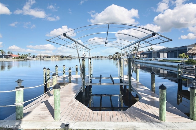 view of dock with a water view