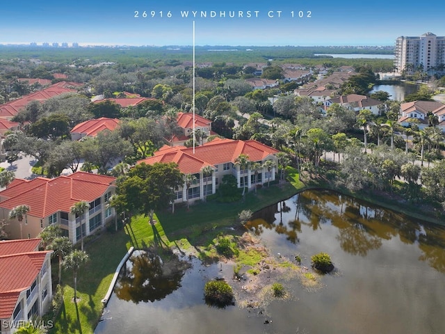 aerial view with a water view