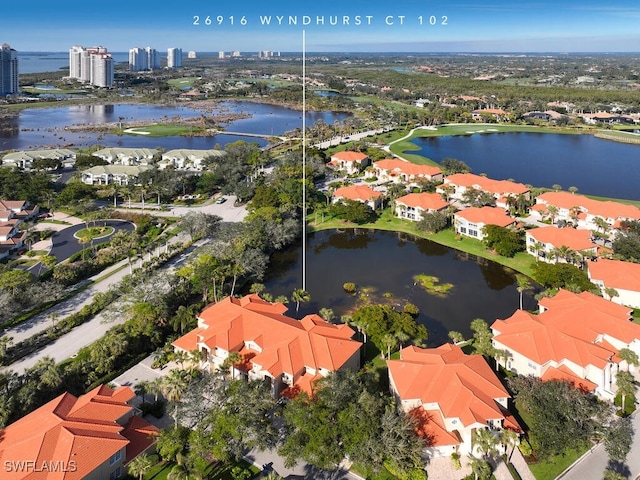 aerial view featuring a water view