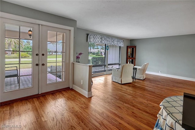 entryway with french doors and wood-type flooring