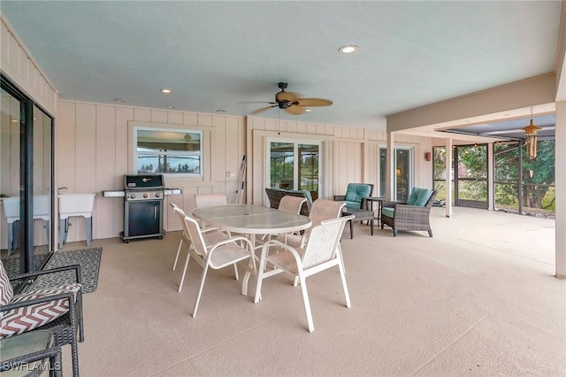 view of patio featuring ceiling fan and grilling area