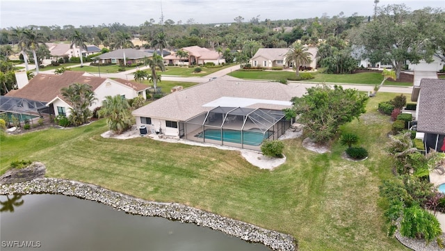 aerial view featuring a water view