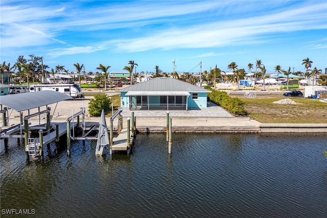 dock area with a water view