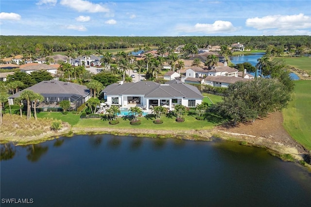 bird's eye view featuring a water view