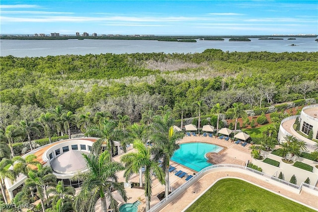 aerial view with a water view