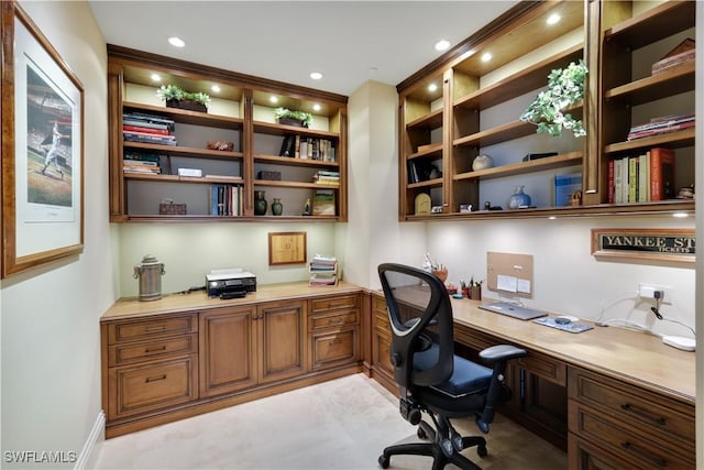 home office featuring built in desk