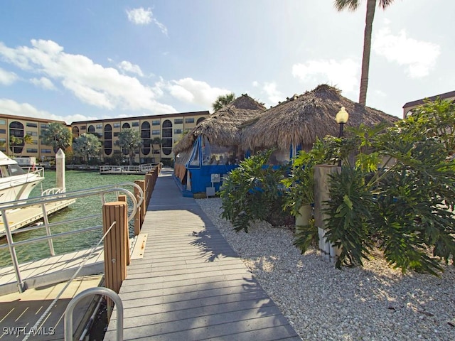 dock area with a water view