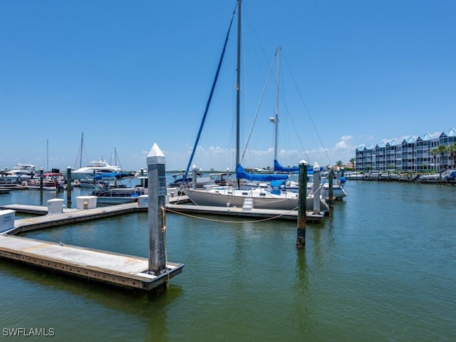 view of dock with a water view