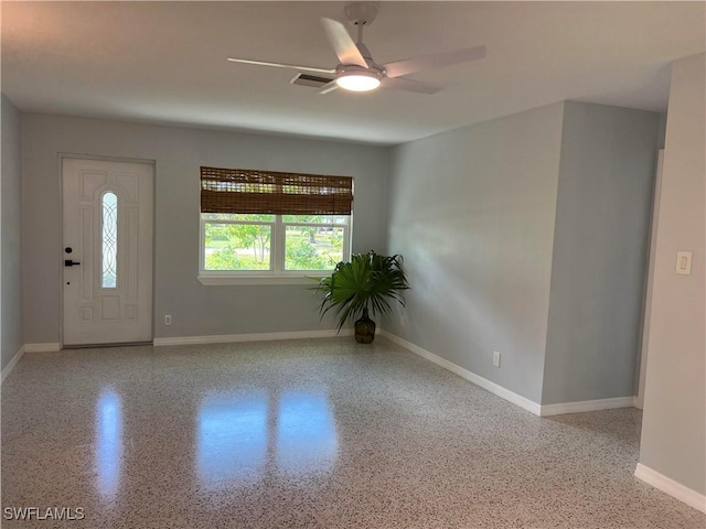 entryway featuring ceiling fan