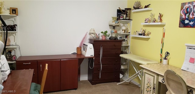 home office featuring light carpet