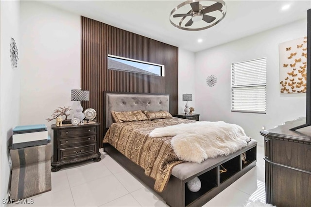 bedroom featuring light tile patterned floors