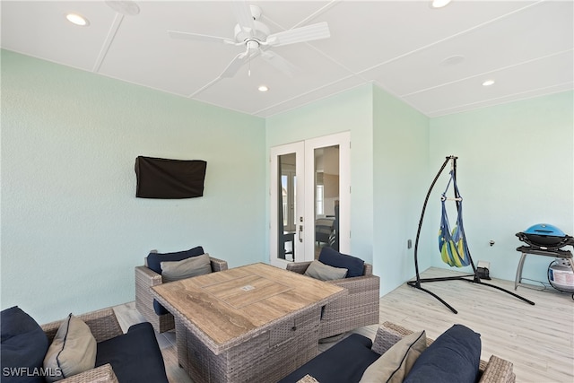 3967 Skyway Dr Unit 14, Naples, FL 34112 - wooden terrace with french doors and a ceiling fan