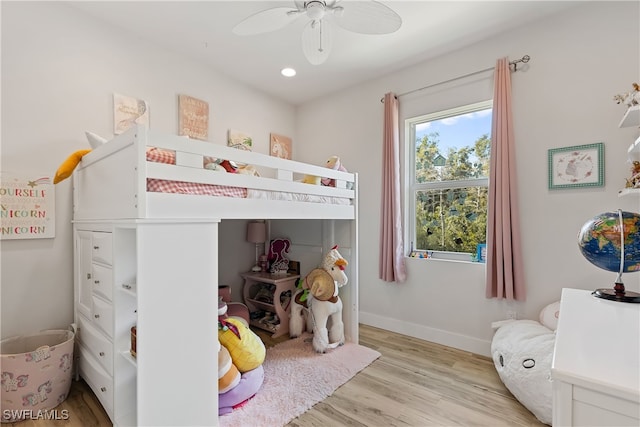 3967 Skyway Dr Unit 14, Naples, FL 34112 - bedroom with light wood-type flooring, baseboards, recessed lighting, and ceiling fan