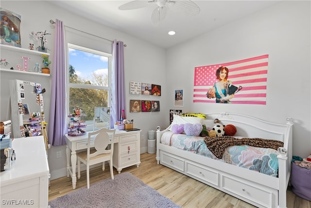 3967 Skyway Dr Unit 14, Naples, FL 34112 - bedroom featuring light wood-type flooring, recessed lighting, ceiling fan, baseboards, and freestanding refrigerator