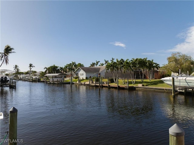 water view with a boat dock