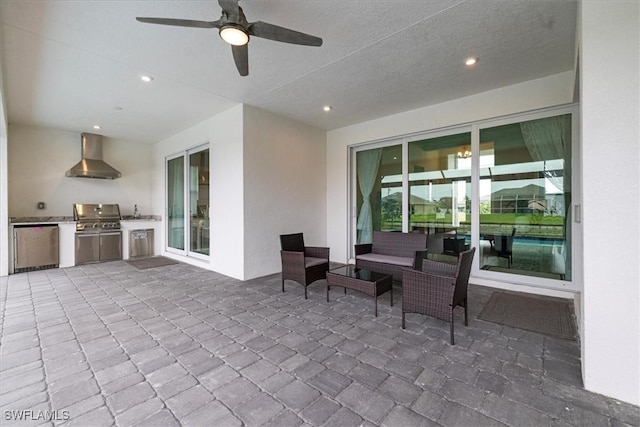 view of patio / terrace with area for grilling, grilling area, and ceiling fan