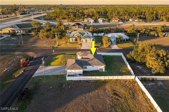 view of aerial view at dusk