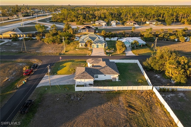 view of aerial view at dusk