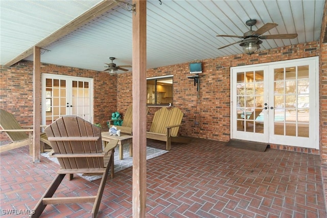 view of patio with french doors and ceiling fan