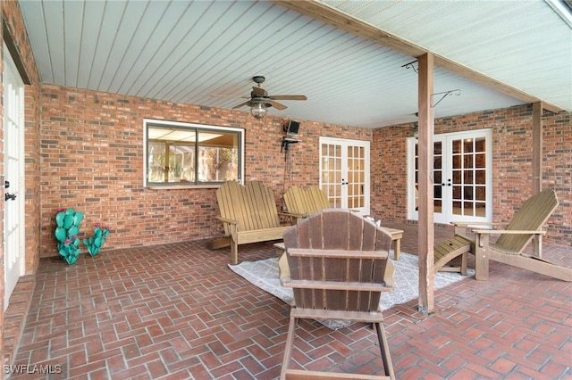 view of patio / terrace with ceiling fan and french doors