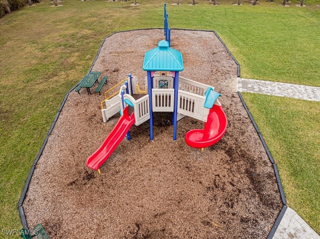 view of jungle gym with a yard