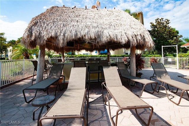 view of patio featuring a gazebo