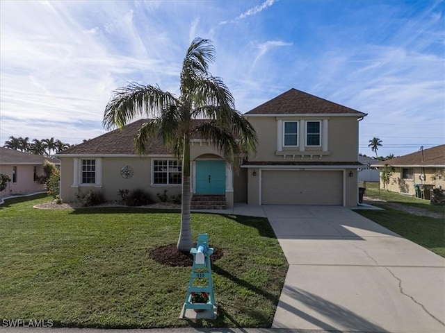 view of front of house featuring a garage and a front yard