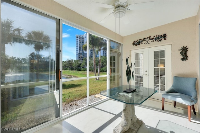651 Wiggins Lake Dr Unit 101, Naples, FL 34110 - sunroom with french doors and a ceiling fan